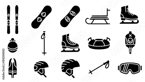 Winter Sports Equipment and Accessories Icons Collection