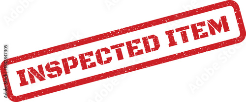 Distressed rectangular rubber stamp displaying INSPECTED ITEM text, for general product verification