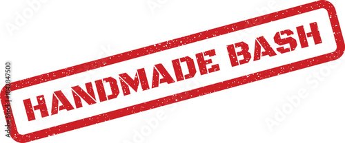 Distressed rectangular rubber stamp featuring HANDMADE BASH text, ideal for event promotions and party invitations