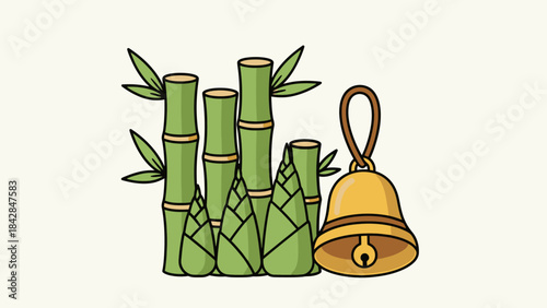 Decorative Bamboo with Bell Symbolizing Prosperity and Tradition in Asian Culture