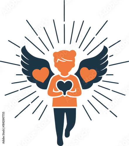 Mystical angelic figure with wings heart and radiant aura symbolizing love hope and spiritual guidance artwork isolated on white background