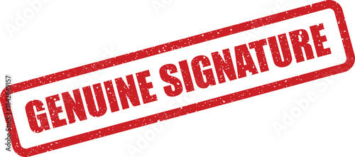 Distressed rectangular rubber stamp symbol with genuine signature text, confirming authentic authorization on documents