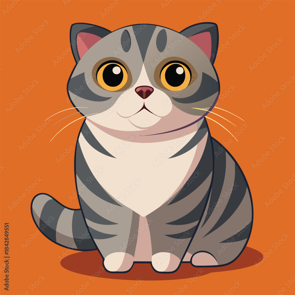Obraz premium Cartoon gray and white striped cat sitting