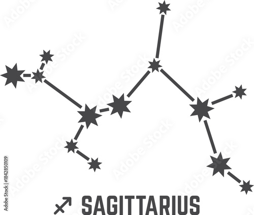 A constellation of stars is drawn in black and white