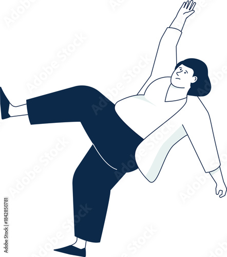 A woman is falling to the ground in a cartoonish way