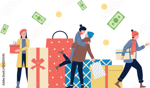 A group of people are shopping and one of them is holding a large box