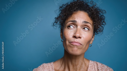 Woman’s Contemplation: Capturing the moment of deep thought and doubt. Her face, a canvas of questioning, reflecting uncertainty and contemplation.