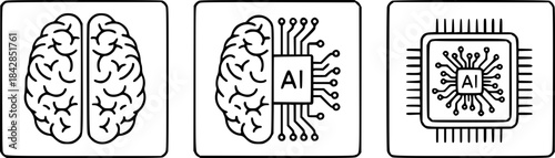 A set of 3 pictures. The concept of intelligence transformation: from the human brain to a digital Artificial Intelligence (AI) chip. The problem of authorship and originality of neural network ideas.
