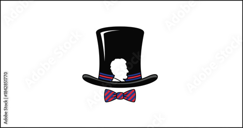 Elegant black top hat with vibrant pink bow tie isolated on white for formal events and celebrations isolated on white background