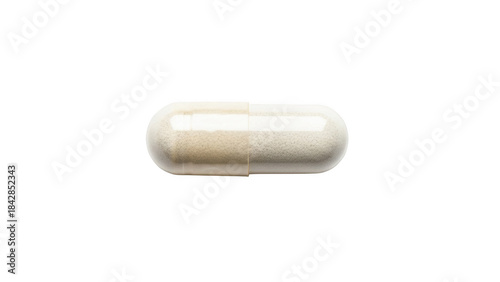 Single white and beige capsule on black background pill medicine