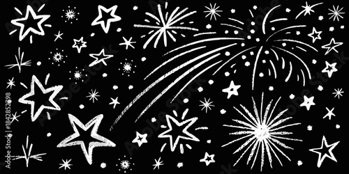Chalkboard sketch of fireworks and stars a celebratory and whimsical design