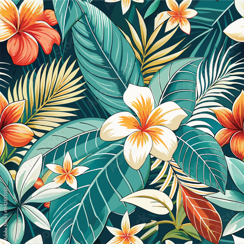 Tropical flower and leaf pattern