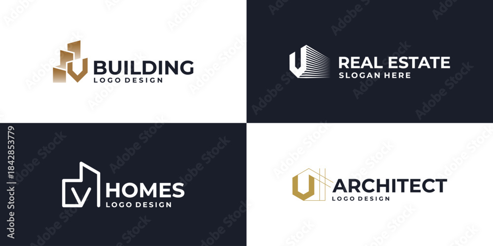Fototapeta premium creative initial letter V real estate logo symbol, building logo design vector