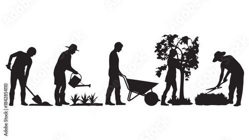 Gardener Planting Tree Silhouette Illustration