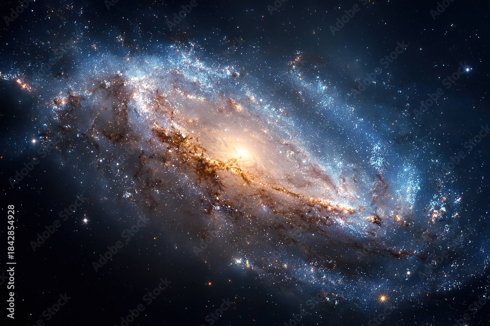 Fototapeta premium colorful spiral galaxy seen from deep space with stars twinkling