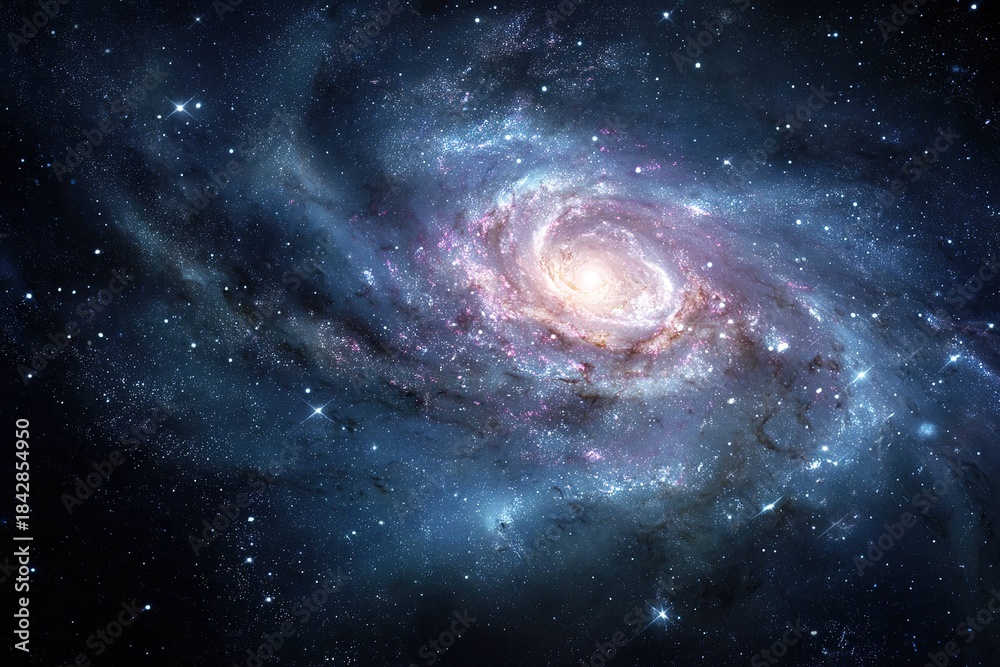 Fototapeta premium colorful spiral galaxy seen from deep space with stars twinkling