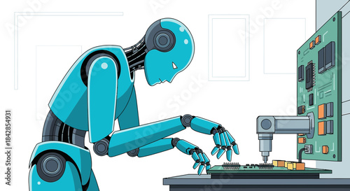 Artificial intelligence robot assembling electronic components on a circuit board precisely