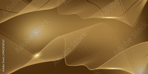 Abstract glowing golden wavy lines on dark brown background. Digital technology vector illustration with particle striped wave lines EPS 10