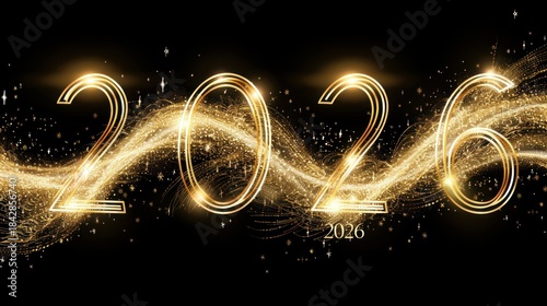 Golden New Year Celebration 2026 with Sparkling Light Effects and Modern Design