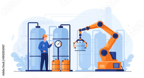 Automated factory setup illustrating precision manufacturing and engineering excellence with human