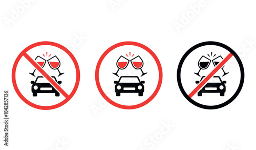 Do not drink and drive warning signs set of three icons