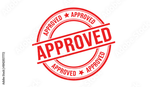Red approved stamp or seal icon isolated on