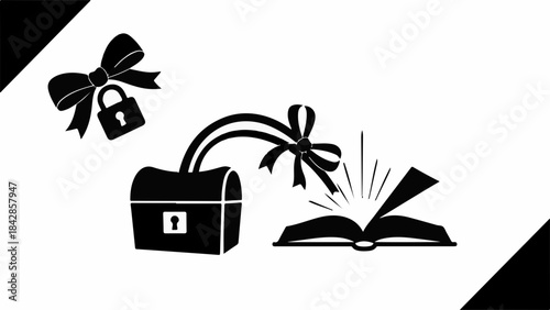 Treasure chest opens to reveal knowledge, symbolizing learning and discovery.