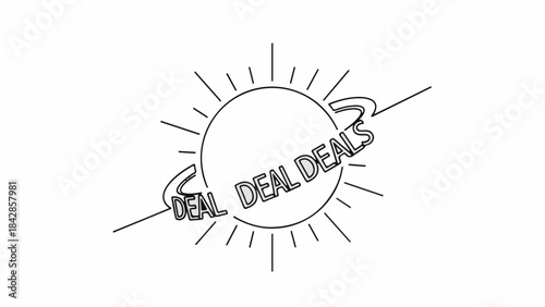 Bright sunburst with repeated "deal" text, symbolizing opportunities and offers.
