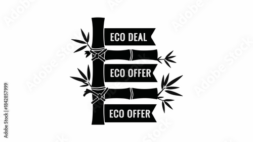 Bamboo stalks display "Eco Deal" and "Eco Offer" banners, promoting sustainable sales.