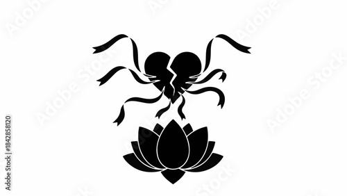 Symbol of healing and recovery after heartbreak represented by a broken heart and lotus flower.