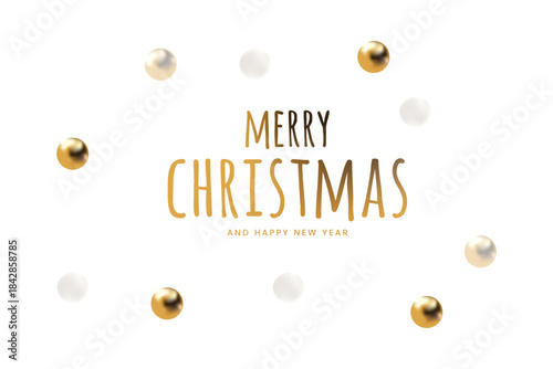 Elegant Merry Christmas and Happy New Year Greeting  vector with Golden Ornaments.