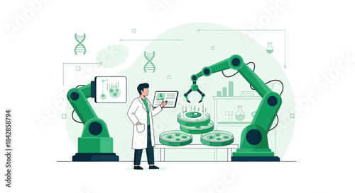 Automation in scientific research showcasing robotic arms assisting in laboratory work with petri