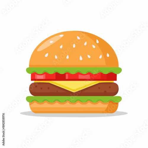A delicious cheeseburger with sesame seeds on top, served with fresh lettuce and a tomato slice