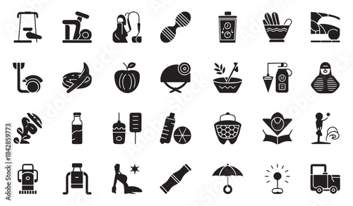 Healthy lifestyle and wellness icon set vector collection, Perfect for multipurpose infographics, mobile apps, educational content, and lifestyle branding.