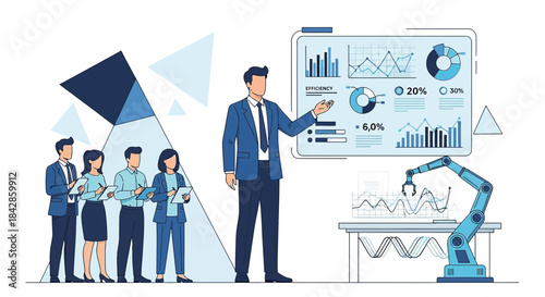 Data analysis presentation: showcasing efficient business strategy with robotic automation