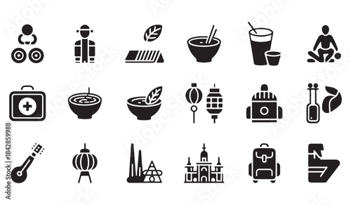 Modern wellness food travel and activity icon set vector, Great for gym branding, fitness apps, routine planners.