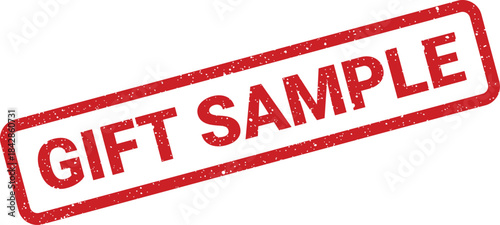 Distressed rubber stamp design featuring GIFT SAMPLE text within a rectangular frame, indicating a complimentary item