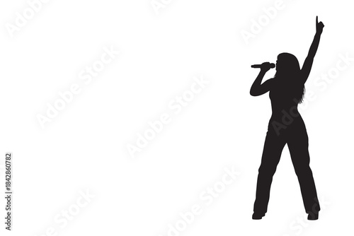 Female Singer Performing with Microphone Hand Up Silhouette
