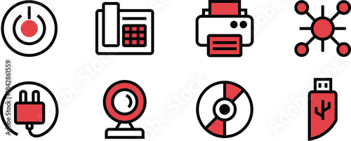 Minipack Vector Icon Pack Office, usb, printer, drone, webcam for Website, Mobile Apps, UI UX, and Digital Asset Use