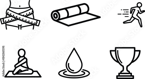 Comprehensive collection of health fitness and lifestyle icons for workout success and personal wellness journey