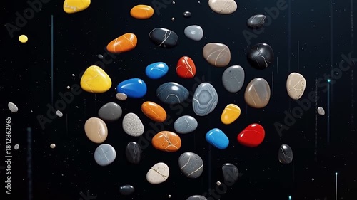 Colorful stones floating in space