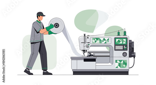 Operator feeding material into an automated sewing machine for apparel production process automation