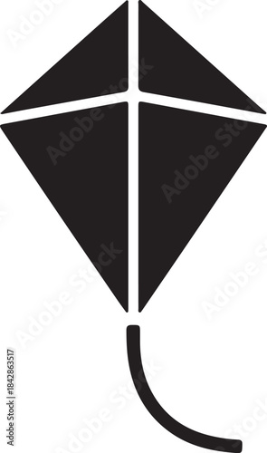 Kite Silhouette vector icon simple black flying toy illustration in white background