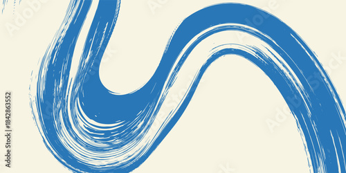 Grunge grainy blue brush stroke with spray texture. Hand drawn distress damaged vintage banner with zigzag bold line. Rough thick brush stroke texture. Spray paint effect vector background.