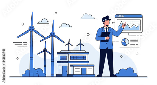 Renewable energy management showcasing wind turbine efficiency and operational oversight at wind