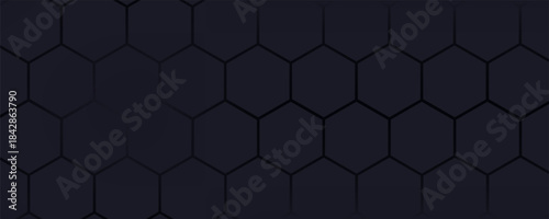 Dark gray and red horizontal hexagonal technology abstract vector background. red bright energy flashes under hexagon in futuristic modern technology wide banner. Dark gray honeycomb texture grid.