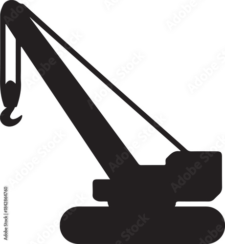 Crawler crane Silhouette vector icon heavy construction equipment illustration in black and white​