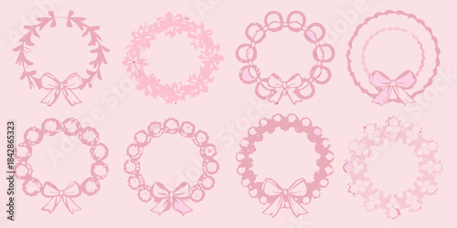 Delicate pink floral wreaths and lace collars with bows a charming design set