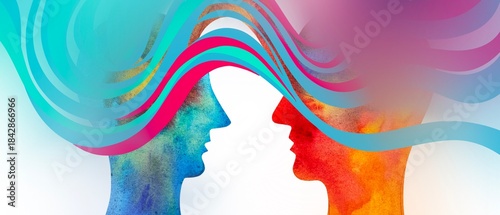 Dipinto acquerello telepatia. Comunicazione con pensiero.	
Telepatia 