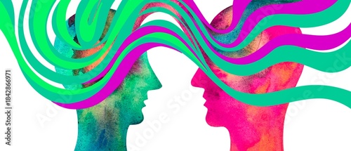 Dipinto acquerello telepatia. Comunicazione con pensiero.	
Telepatia 